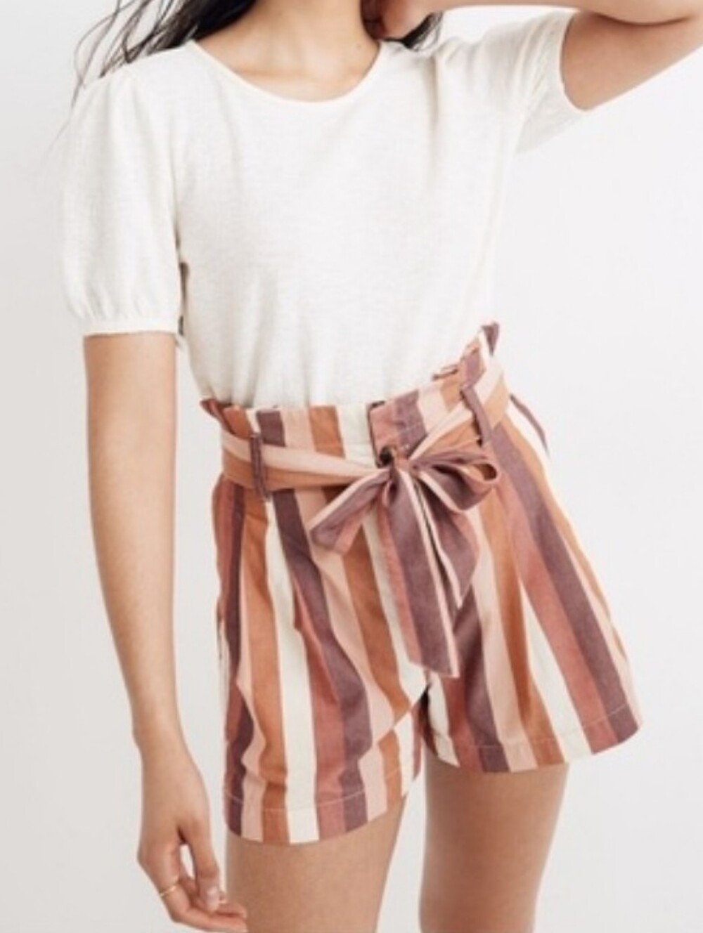 Madewell Rainbow Stripe Paper Bag Shorts
